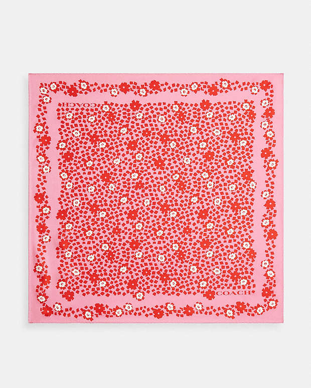 Country Club Floral Print Silk Bandana Pink-Red Pink-Red