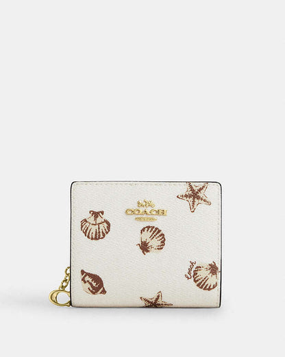 Snap Wallet With Shell Print Coated Canvas-Gold-Chalk Multi Coated Canvas-Gold-Chalk Multi