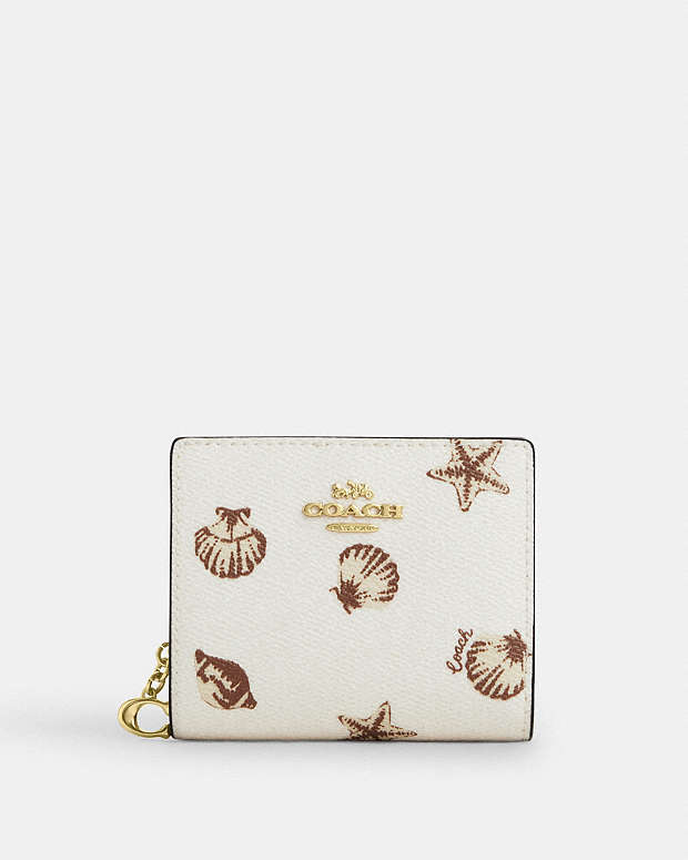 Snap Wallet With Shell Print Coated Canvas-Gold-Chalk Multi Coated Canvas-Gold-Chalk Multi