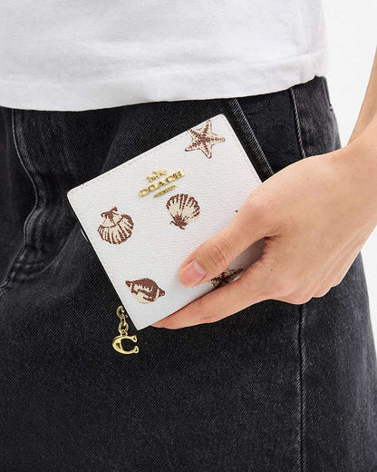 Snap Wallet With Shell Print Coated Canvas-Gold-Chalk Multi Coated Canvas-Gold-Chalk Multi