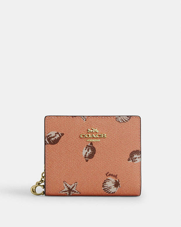 Coach Snap Wallet With Shell Print Coated Canvas-Im-Coral