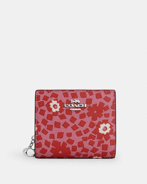 Snap Wallet With Floral Print Silver-Pink Multi Silver-Pink Multi