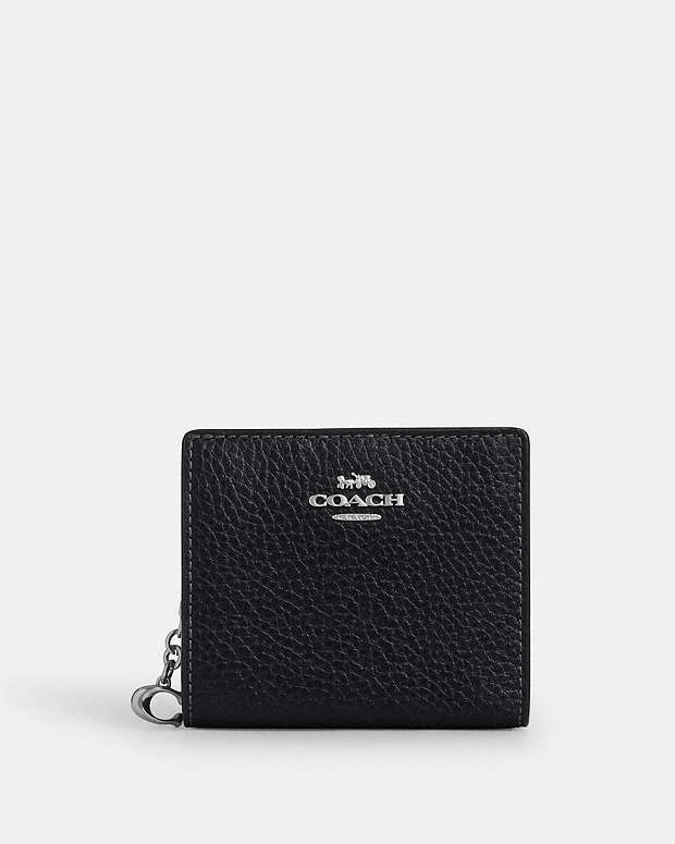 Snap Wallet Pebbled Leather-Silver-Black Pebbled Leather-Silver-Black