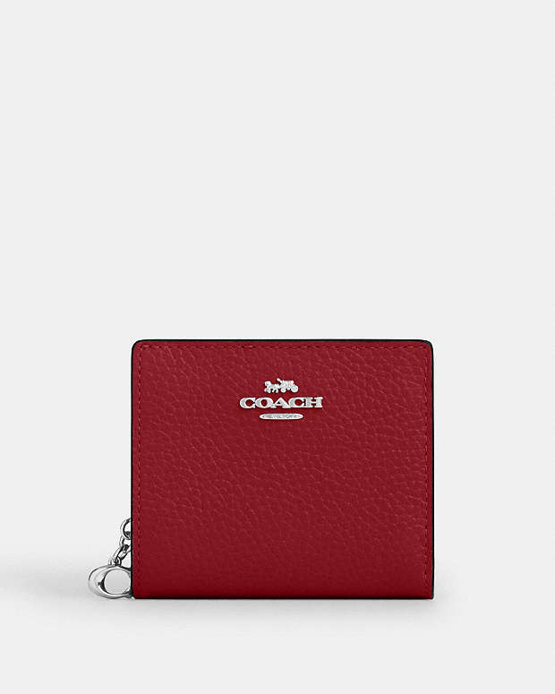 Snap Wallet Pebbled Leather-Silver-Dark Cardinal Pebbled Leather-Silver-Dark Cardinal