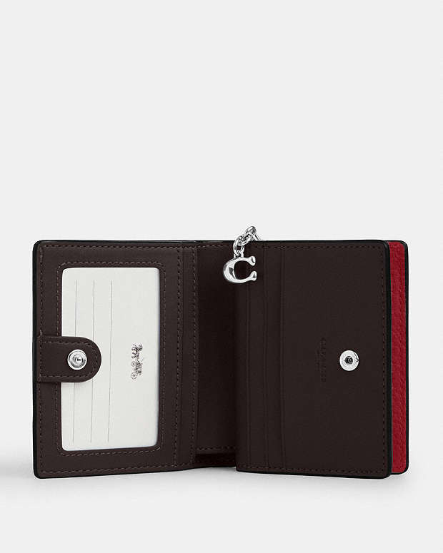 Snap Wallet Pebbled Leather-Silver-Dark Cardinal Pebbled Leather-Silver-Dark Cardinal