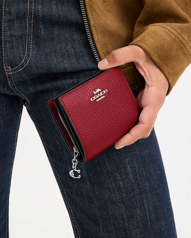 Snap Wallet Pebbled Leather-Silver-Dark Cardinal Pebbled Leather-Silver-Dark Cardinal