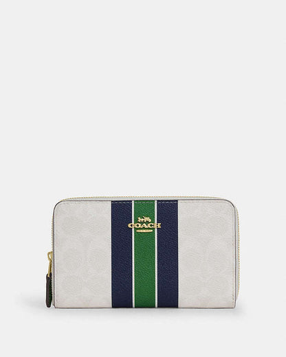 Medium Id Zip Wallet In Signature Canvas With Varsity Stripe Gold-Chalk Multi Gold-Chalk Multi