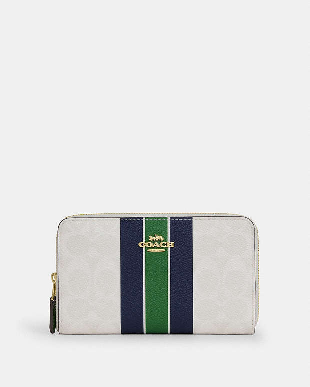 Medium Id Zip Wallet In Signature Canvas With Varsity Stripe Gold-Chalk Multi Gold-Chalk Multi
