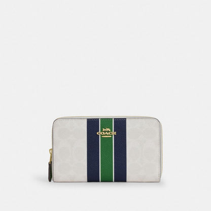 Medium Id Zip Wallet In Signature Canvas With Varsity Stripe Gold-Chalk Multi Gold-Chalk Multi