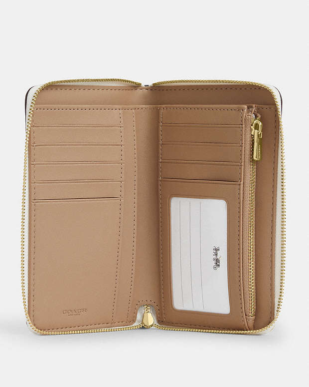 Medium Id Zip Wallet In Signature Canvas With Varsity Stripe Gold-Chalk Multi Gold-Chalk Multi