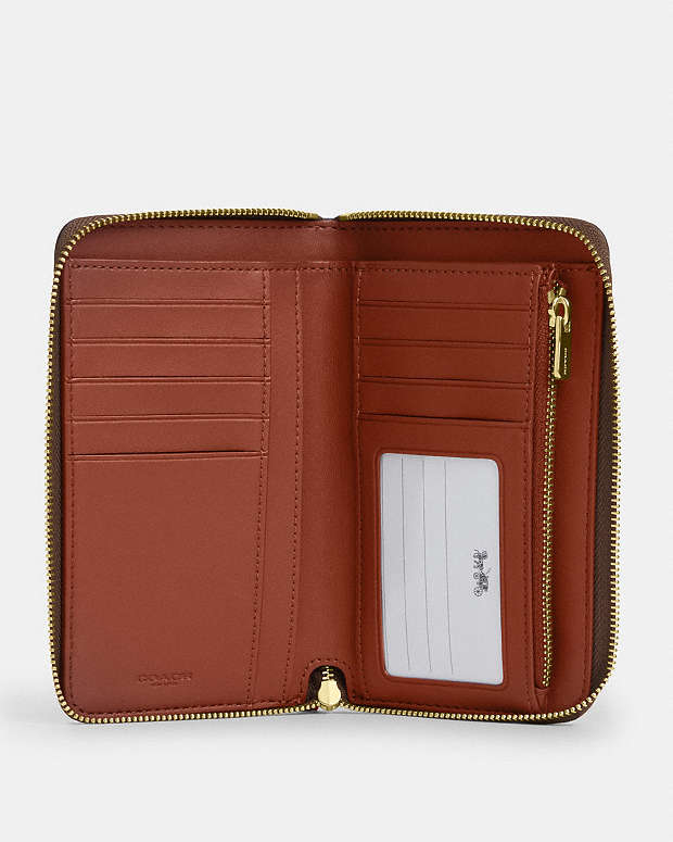 Medium Id Zip Wallet In Signature Canvas With Varsity Stripe Gold-Tan Multi Gold-Tan Multi