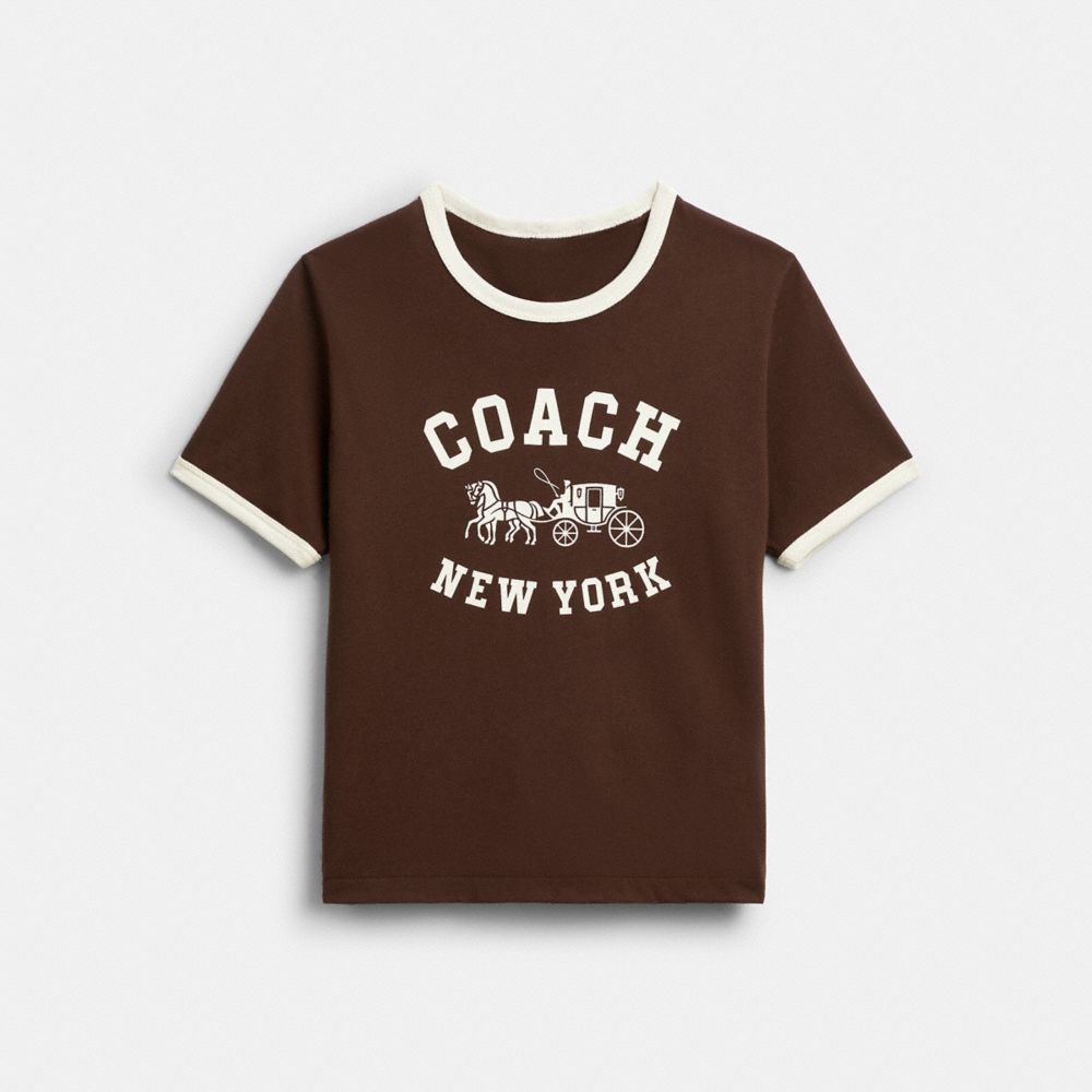 Coach Horse And Carriage Ringer T Shirt In Organic Cotton Brown