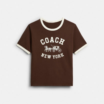 Coach Horse And Carriage Ringer T Shirt In Organic Cotton Brown