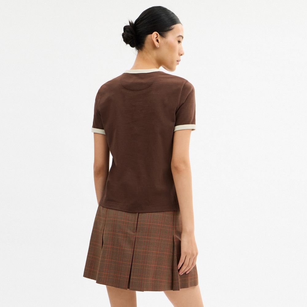 Coach Horse And Carriage Ringer T Shirt In Organic Cotton Brown