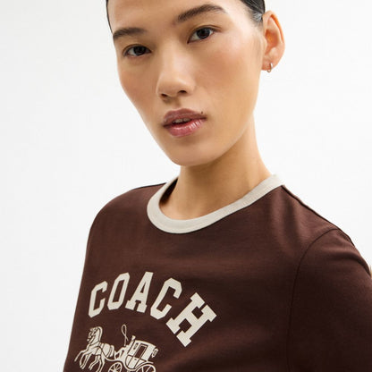 Coach Horse And Carriage Ringer T Shirt In Organic Cotton Brown
