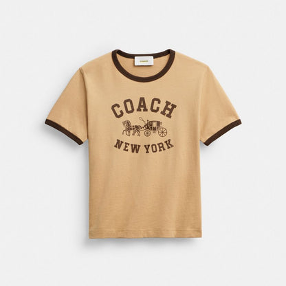 Coach Horse And Carriage Ringer T Shirt In Organic Cotton Tan