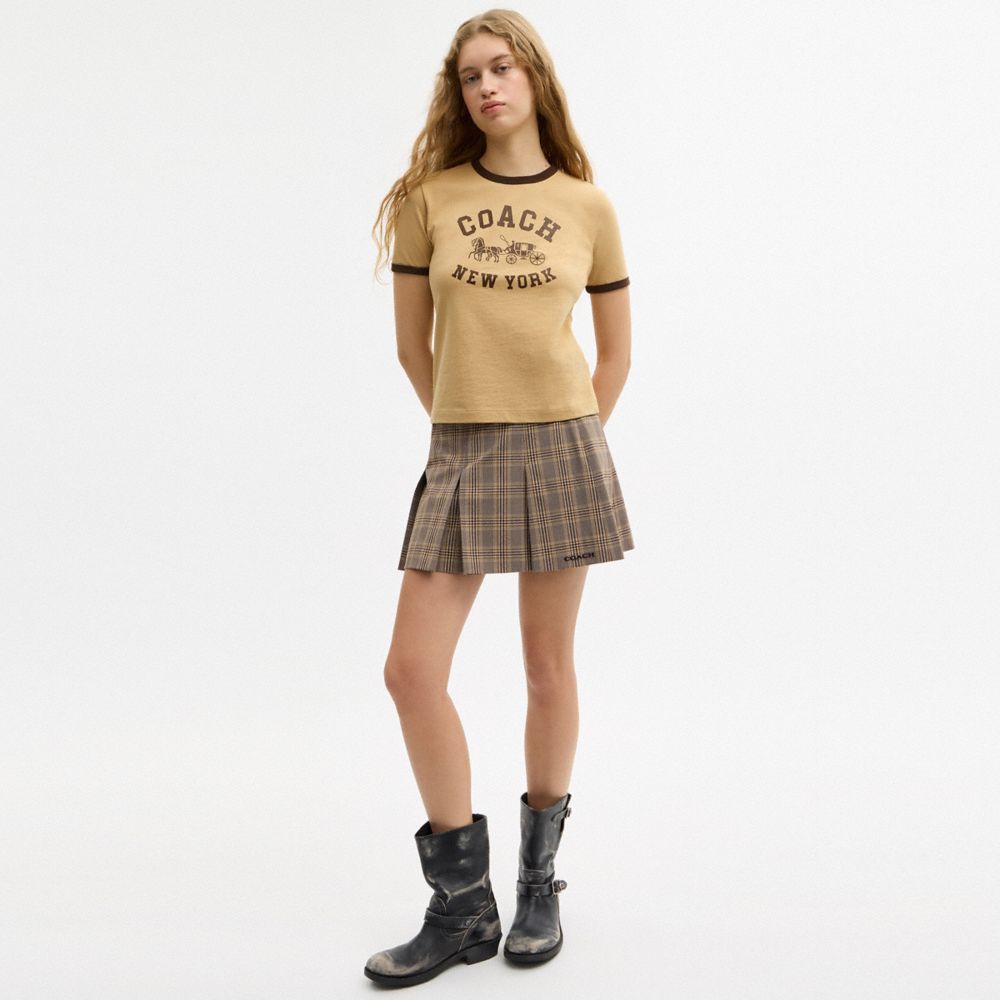 Coach Horse And Carriage Ringer T Shirt In Organic Cotton Tan