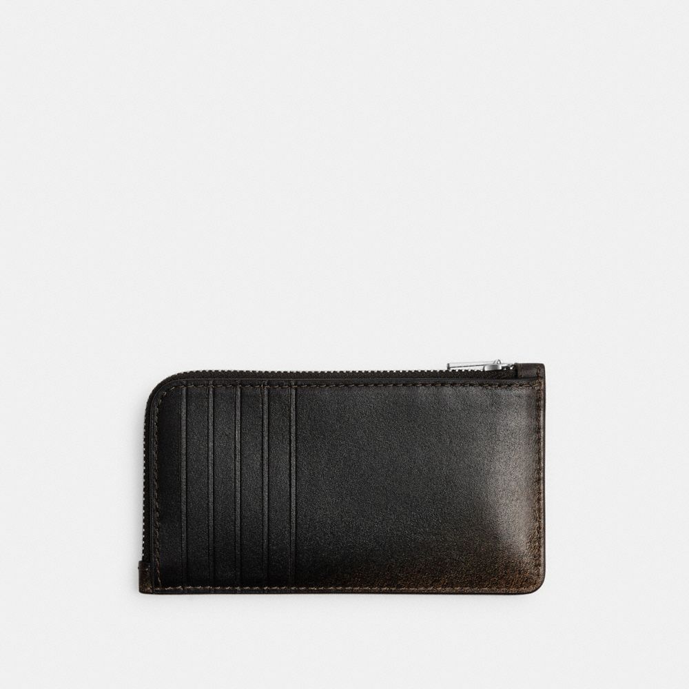 Coach New York Zip Card Case In Loved Leather Silver Black Brown