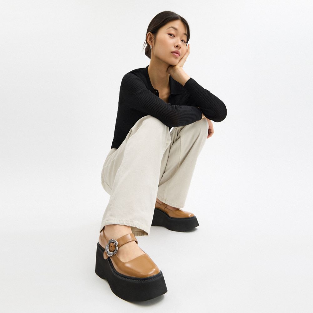Coach Tea Rose Platform Mary Jane Honey Brown