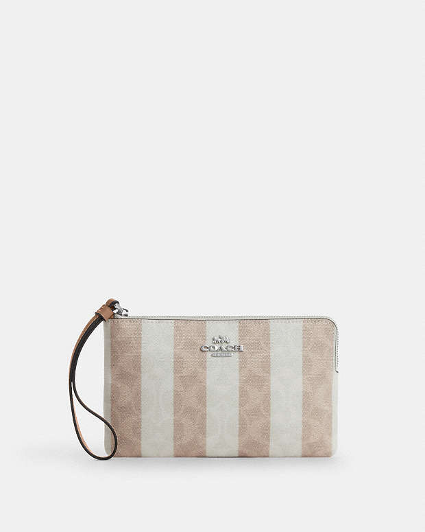 Large Corner Zip Wristlet In Signature Canvas Coated Canvas-Sv-Sand-Tan Coated Canvas-Sv-Sand-Tan