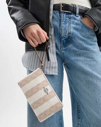 Large Corner Zip Wristlet In Signature Canvas Coated Canvas-Sv-Sand-Tan Coated Canvas-Sv-Sand-Tan