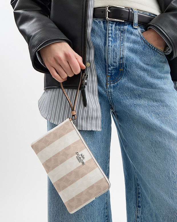 Large Corner Zip Wristlet In Signature Canvas Coated Canvas-Sv-Sand-Tan Coated Canvas-Sv-Sand-Tan