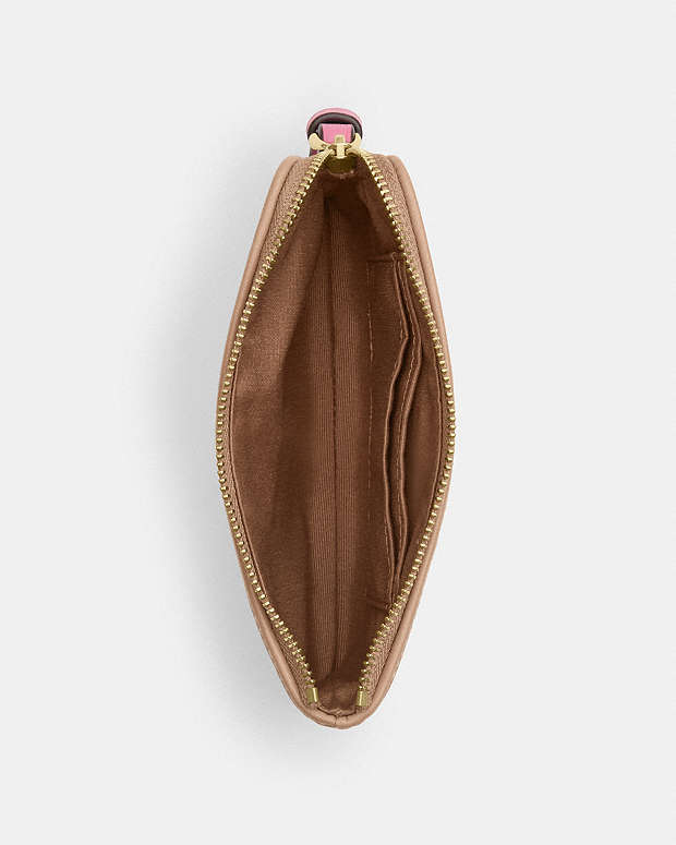Corner Zip Wristlet With Plaid Print Gold-Pink Multi Gold-Pink Multi
