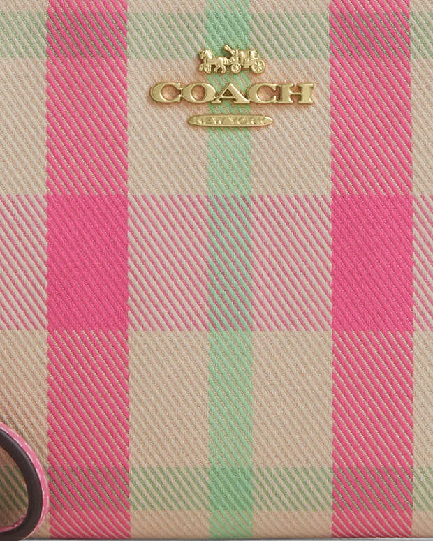 Corner Zip Wristlet With Plaid Print Gold-Pink Multi Gold-Pink Multi