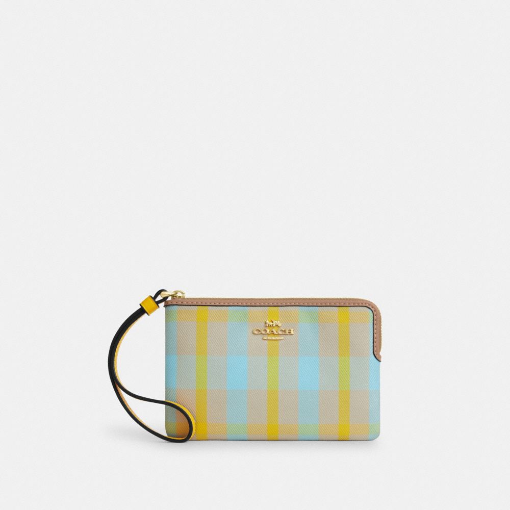 Corner Zip Wristlet With Plaid Print Im-Bright Maize Multi Im-Bright Maize Multi