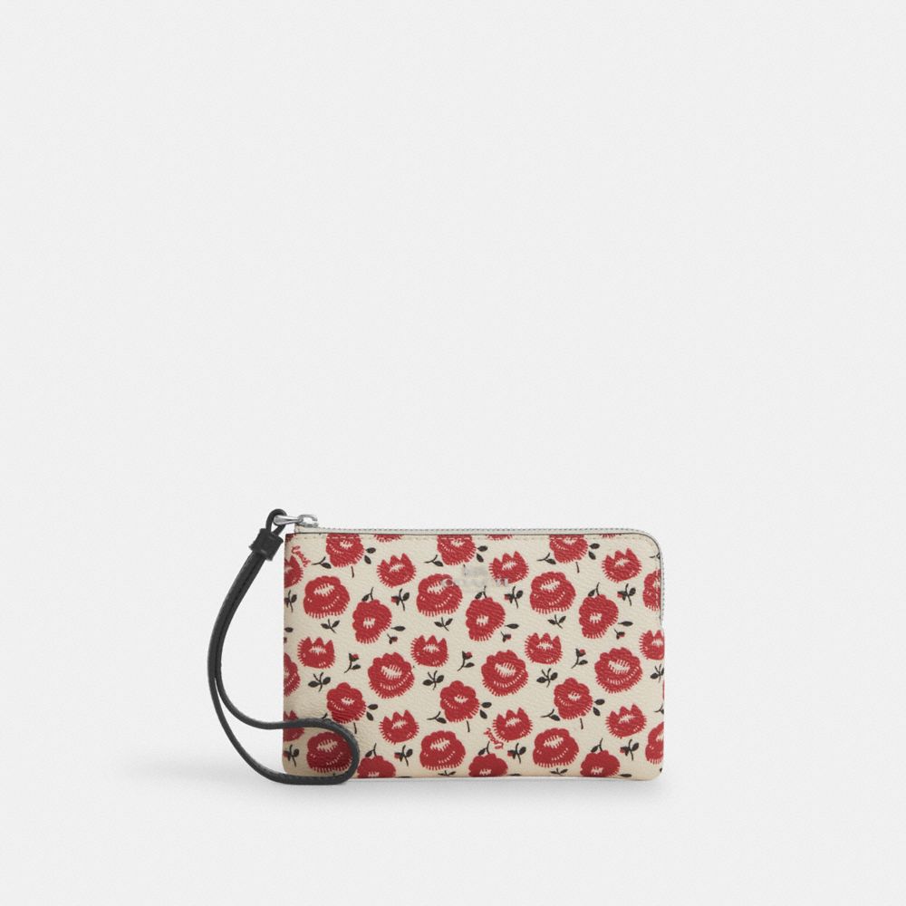 Corner Zip Wristlet With Floral Print Silver-Chalk-Black Multi Silver-Chalk-Black Multi