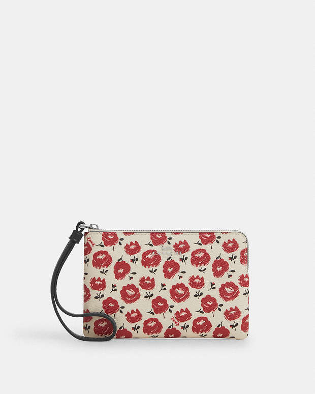 Corner Zip Wristlet With Floral Print Silver-Chalk-Black Multi Silver-Chalk-Black Multi