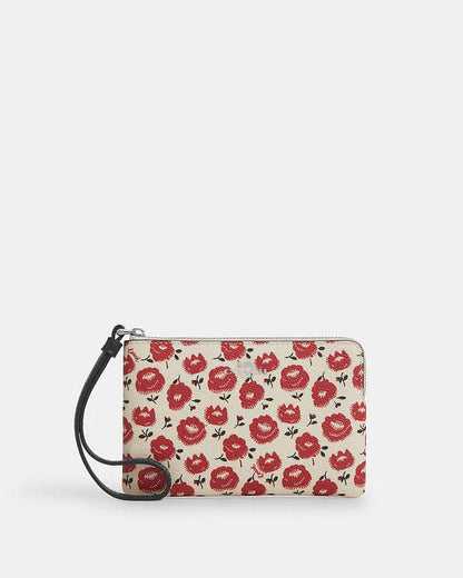 Corner Zip Wristlet With Floral Print Silver-Chalk-Black Multi Silver-Chalk-Black Multi