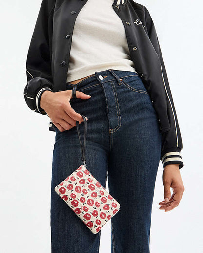 Corner Zip Wristlet With Floral Print Silver-Chalk-Black Multi Silver-Chalk-Black Multi