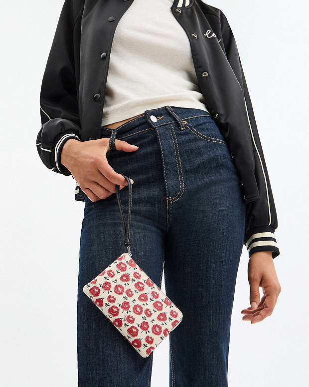 Corner Zip Wristlet With Floral Print Silver-Chalk-Black Multi Silver-Chalk-Black Multi