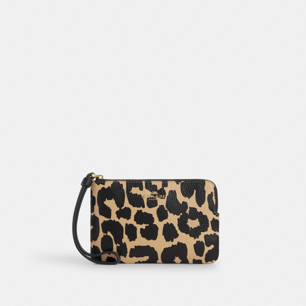 Corner Zip Wristlet With Leopard Print Gold-Leopard Multi Gold-Leopard Multi