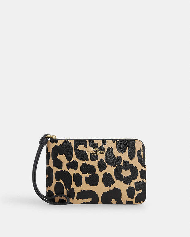 Corner Zip Wristlet With Leopard Print Gold-Leopard Multi Gold-Leopard Multi