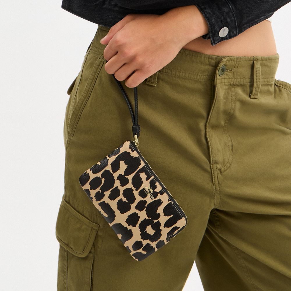 Corner Zip Wristlet With Leopard Print Gold-Leopard Multi Gold-Leopard Multi