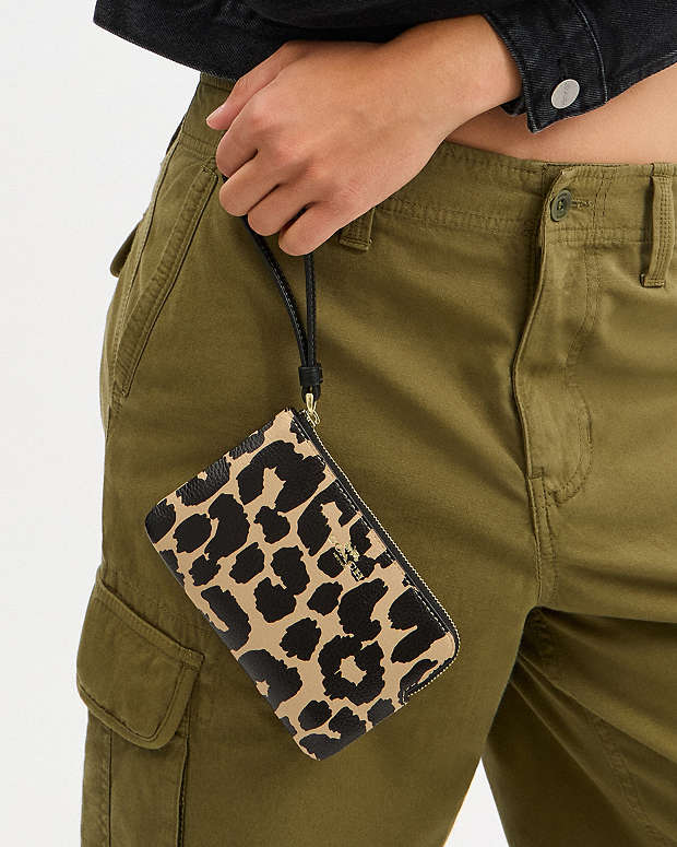 Corner Zip Wristlet With Leopard Print Gold-Leopard Multi Gold-Leopard Multi