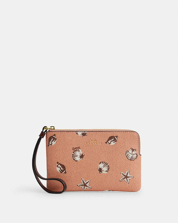 Corner Zip Wristlet With Shell Print Im-Coral-Maple Im-Coral-Maple