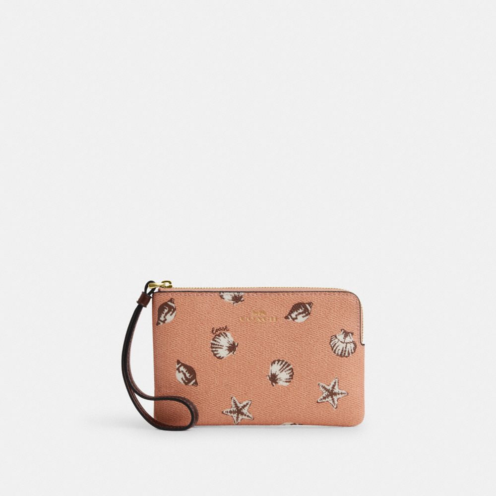 Corner Zip Wristlet With Shell Print Im-Coral-Maple Im-Coral-Maple