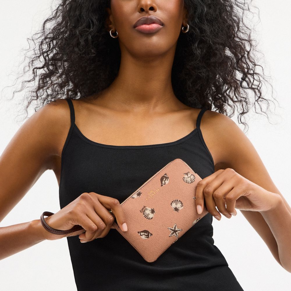 Corner Zip Wristlet With Shell Print Im-Coral-Maple Im-Coral-Maple
