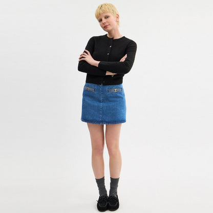 Coach Heritage C Denim Mini Skirt In Organic Cotton Medium Blue