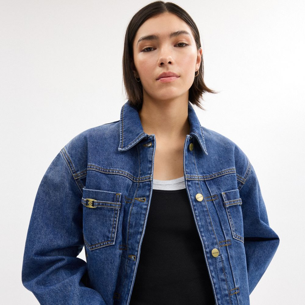 Coach Heritage C Denim Trucker Jacket In Organic Cotton Medium Blue