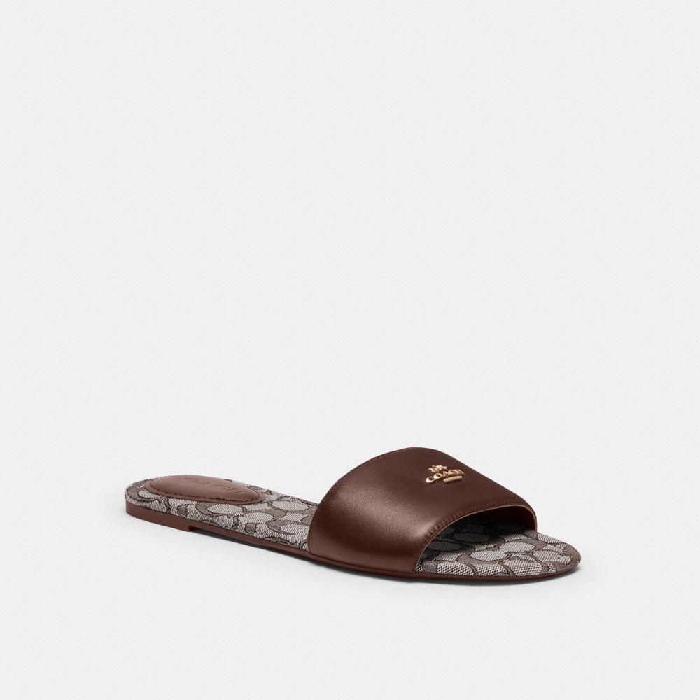 Coach Slide Sandal In Signature Jacquard Oak Maple