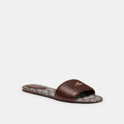 Coach Slide Sandal In Signature Jacquard Oak Maple