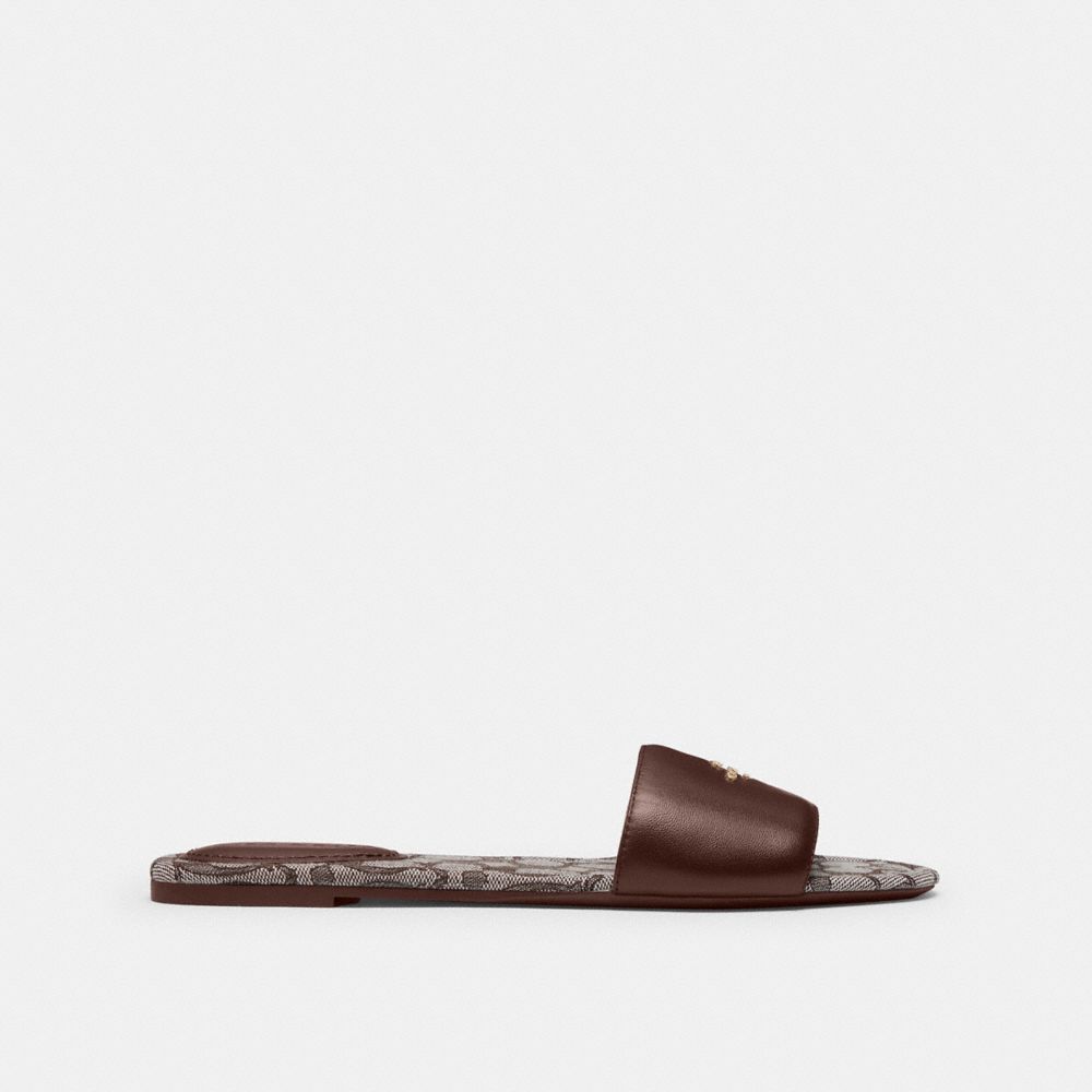 Coach Slide Sandal In Signature Jacquard Oak Maple
