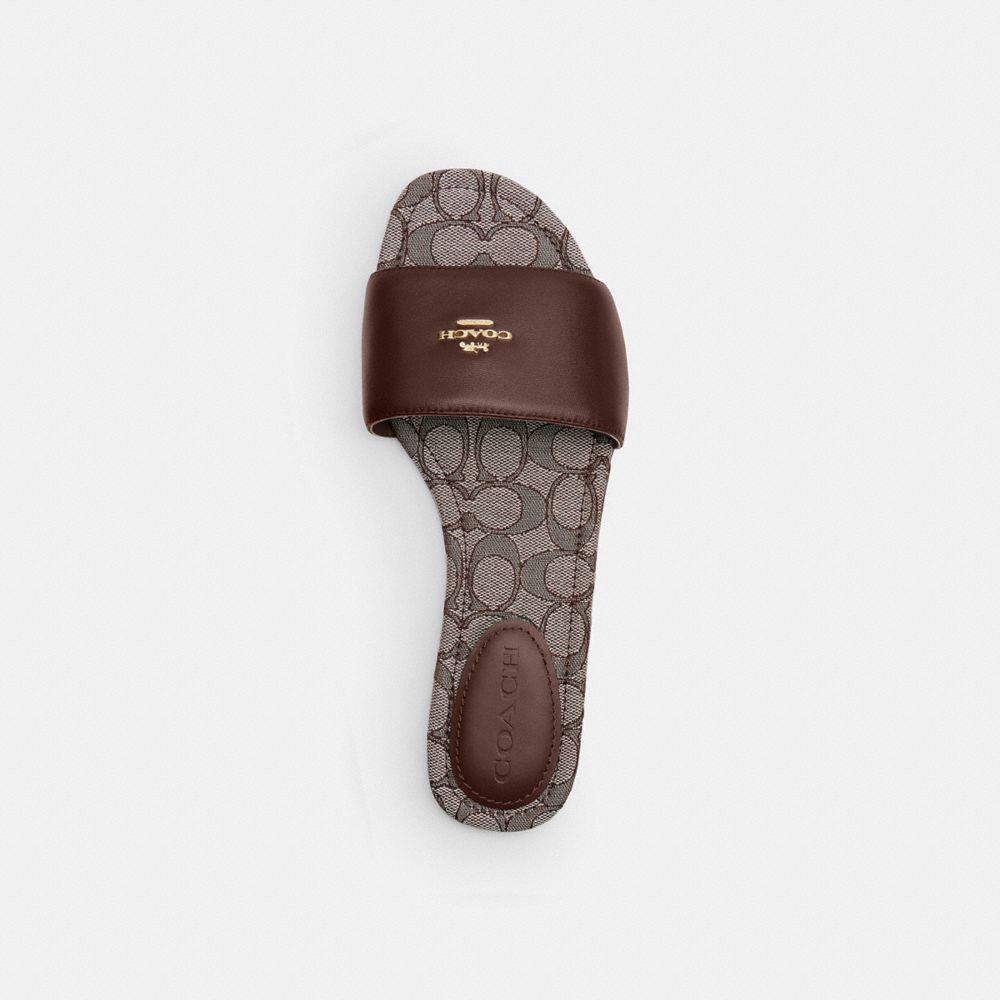 Coach Slide Sandal In Signature Jacquard Oak Maple