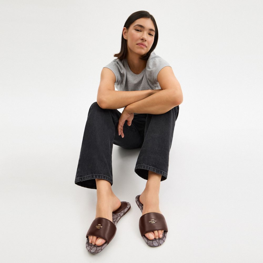 Coach Slide Sandal In Signature Jacquard Oak Maple