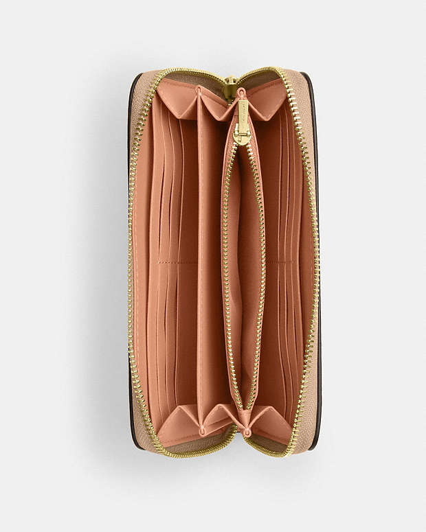 Long Zip Around Wallet Pebbled Leather-Im-Cream-Peach Pebbled Leather-Im-Cream-Peach