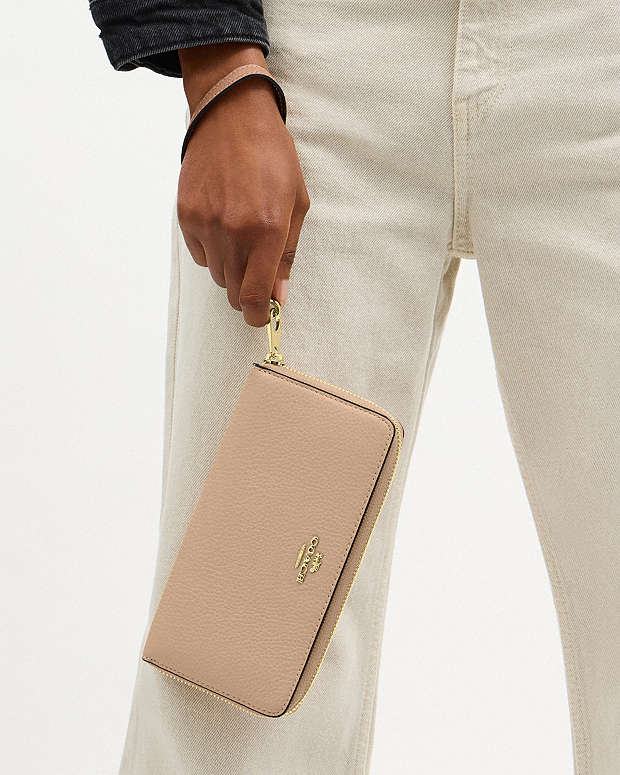 Long Zip Around Wallet Pebbled Leather-Im-Cream-Peach Pebbled Leather-Im-Cream-Peach